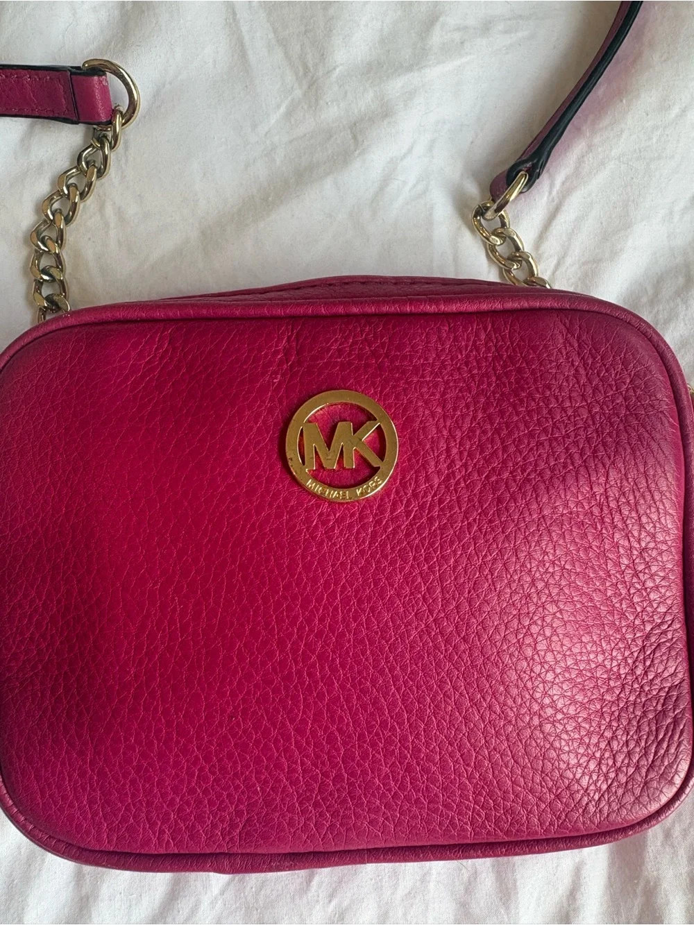 Michael Kors Hot Pink Pebbled Leather Crossbody Bag with Gold Hardware